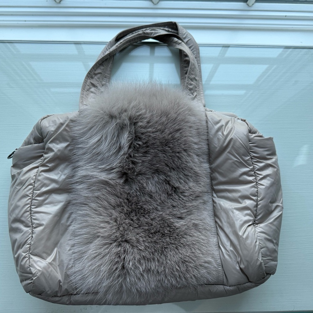 Max & Moi Elegant Beige/Greyish Fur-Trimmed Women's